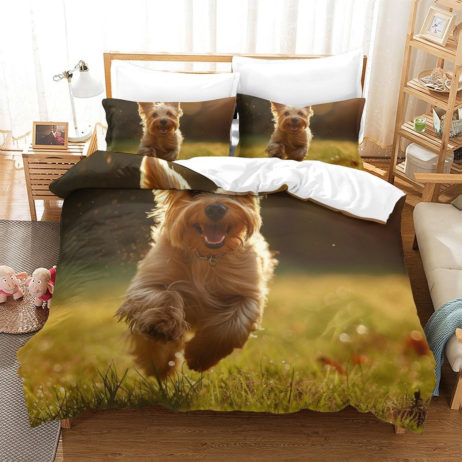 Housse de couette Yorkshire 3D en microfibre pour chambre de passionné