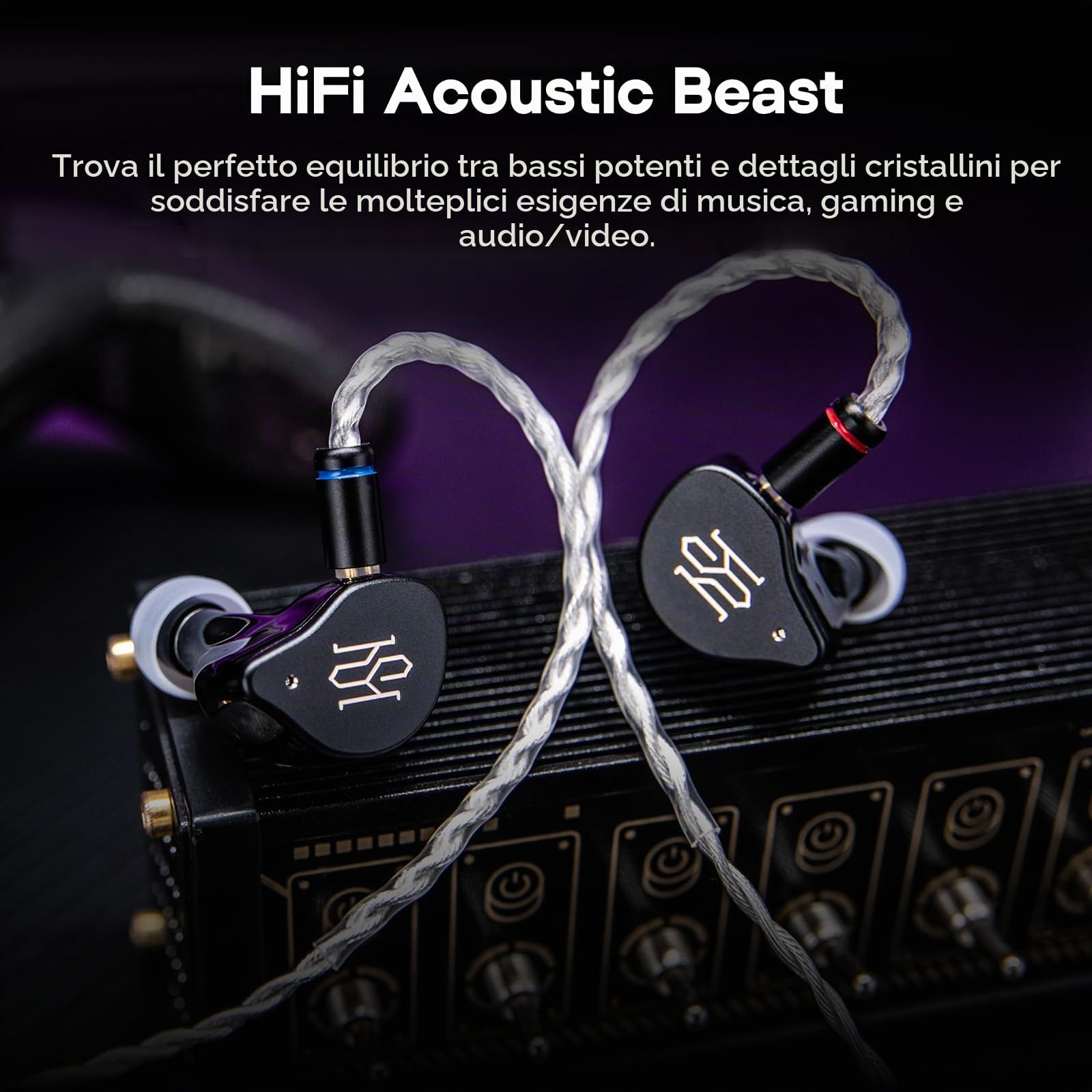 Linsoul SIMGOT SuperMix 5 1BC+1DD+2BA+1MP In Ear Monitor, Cuffie HiFi a Conduzione Ossea, Cavo Litz OCC Smontabile Placcato in Argento, Connettore da 3,5 mm/4,4 mm, IEM per Musicisti e Audiofili