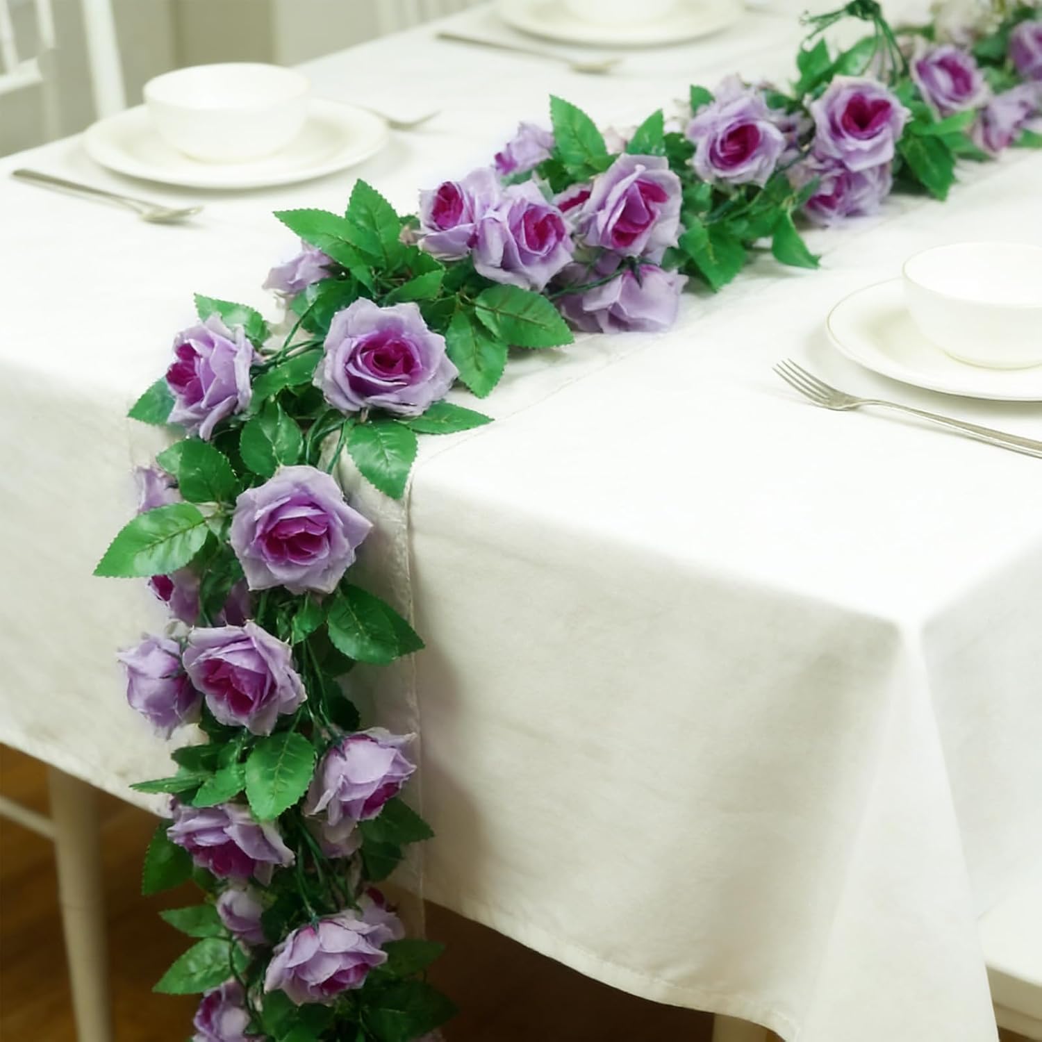 Flower Garland Rose Vines 6Pcs 46Ft Artificial Hanging Flower Vines Floral Garland for Wedding Party Wall Garden Table Home Decor