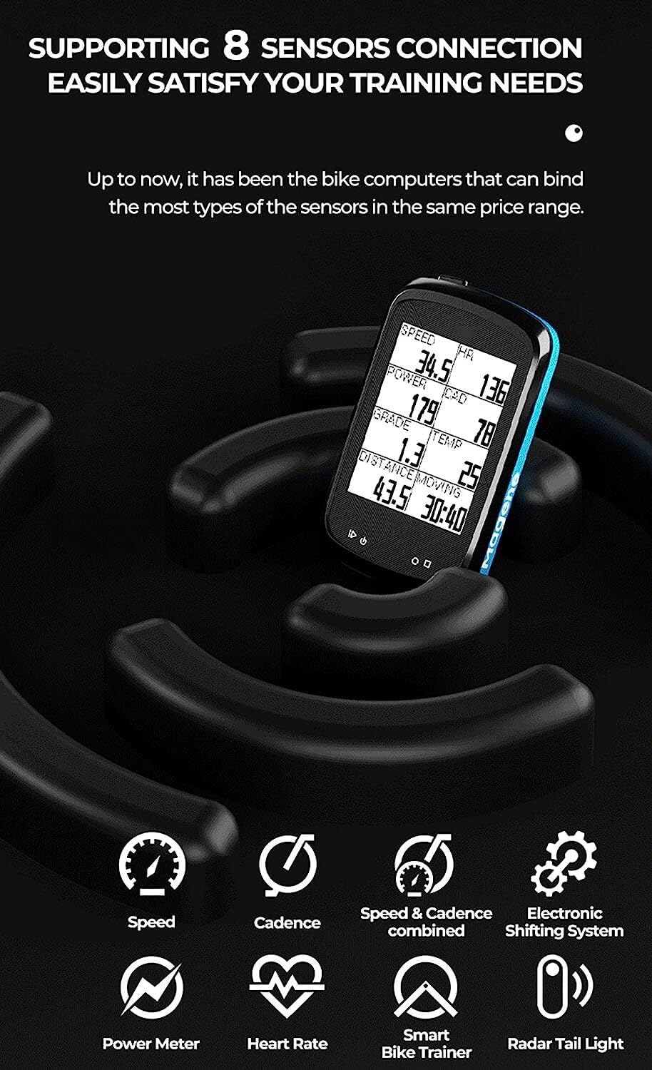 Tachimetro Computer intelligente wireless for bicicletta con monitoraggio della velocità GPS Attrezzatura for ciclismo all'aperto Display retroilluminato impermeabile multifunzione Contachilometri