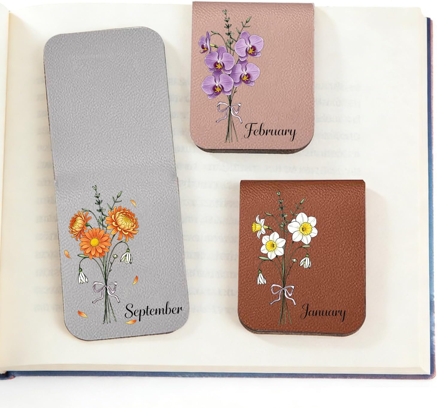 Graduation Gift Personalized Leather Magnetic Bookmark with Birth Flower & Custom Name – Handmade PU Leather Bookmark Clip for Readers, Unique Graduation Gift for Women & Men (1 Pack)