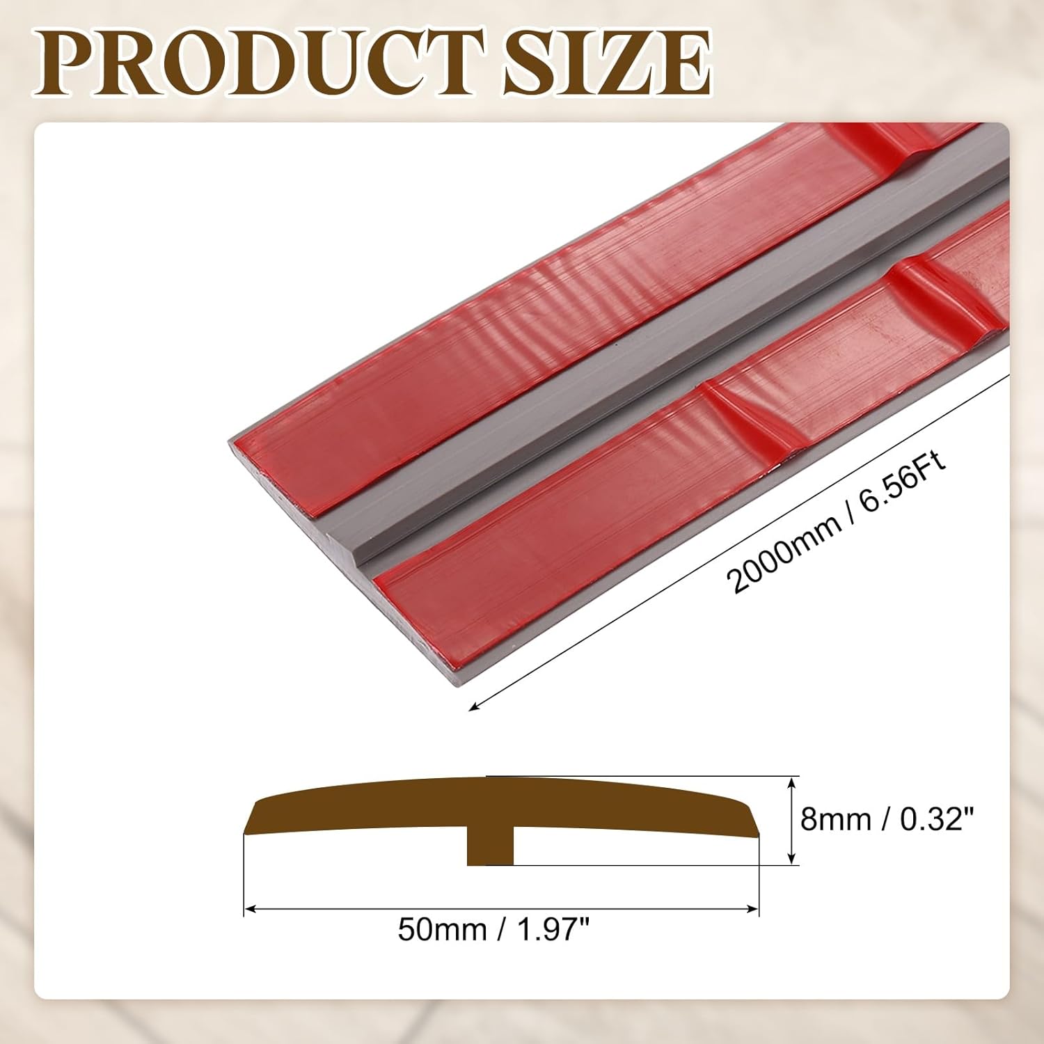 uxcell T-Molding Transition Strips, 6.56 ft x 1.97" (L x W) PVC Floor Flat Divider Strip Self Adhesive Vinyl Flooring Edging Trim for Joining Floor Gaps Doorways, Gray Wood Grain