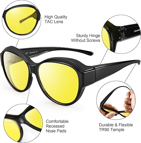 Miniatura 5 de URUMQI Night Vision Glasses Fit Over Glasses for Women, Anti Glare Night Time Driving Glasses Yellow Lens