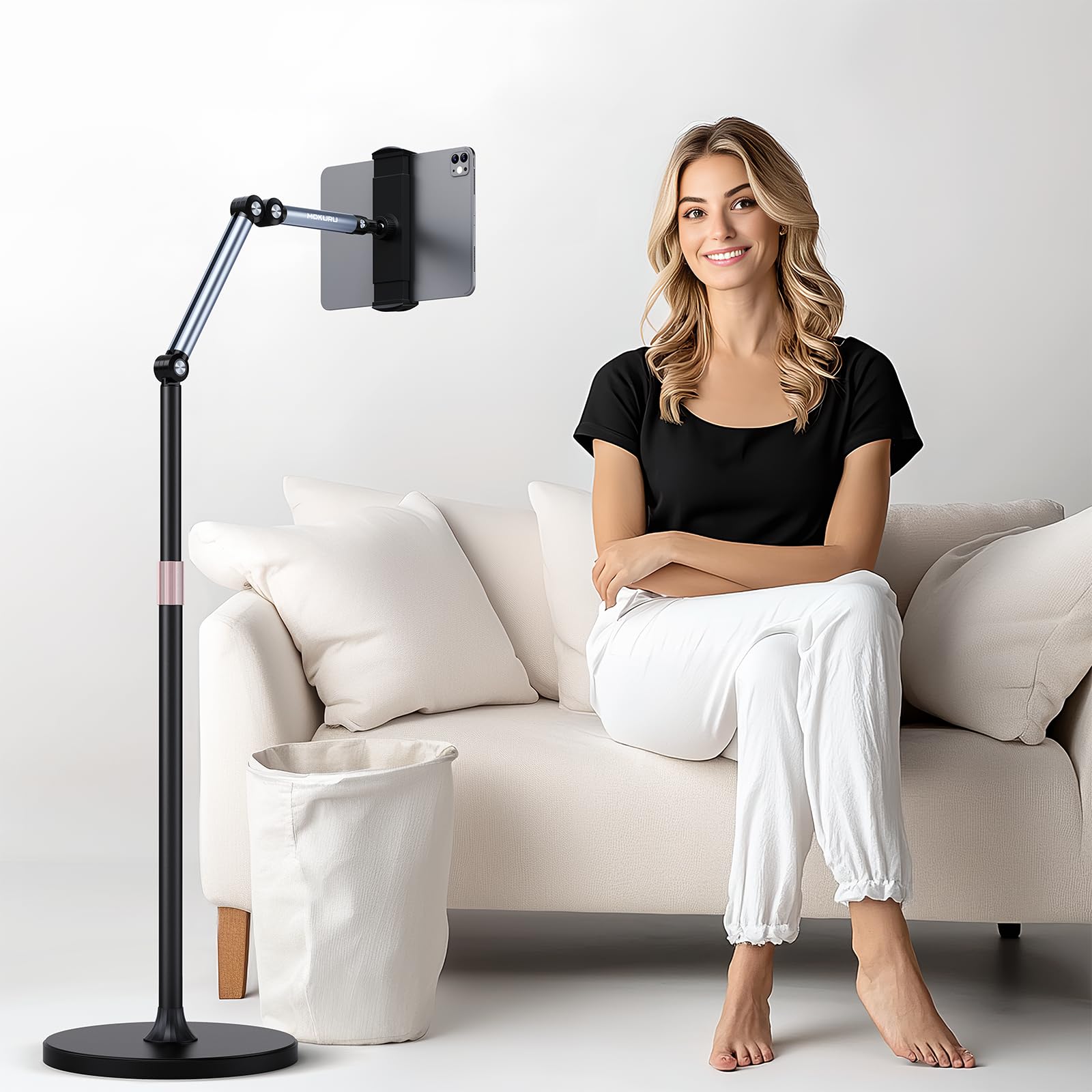 MOKURU Tablet-Bodenständer, verstellbarer Tablet-Ständer, 360° drehbarer Tablet-Halter, kompatibel mit iPad, iPhone, Samsung, Google, Kindle Tablet/Telefon, (11,4 cm - 32,9 cm)