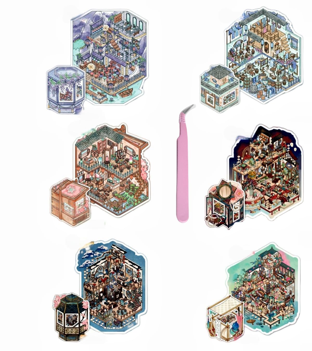 6 Sets DIY 3D-Haus Aufkleber,Große -Version 3D-Szene Miniatur Haus StickerHome House Scene Sticker Book, Fun DIY Stickers Scene,Relief Stress für Erwachsene und Kinder