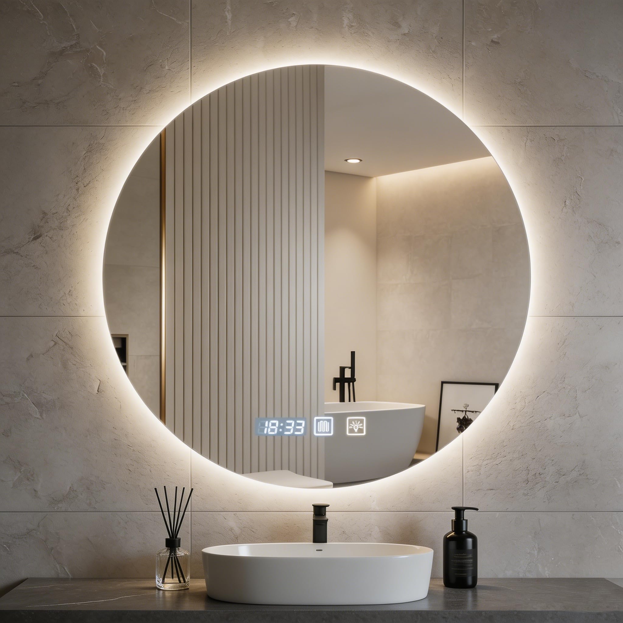 Espejo de Baño Iluminado con LED 60 x 60 cm,Espejo Baño LED Antivaho,Espejos Bano con Luz Regulable de 3 Colores,Ajuste de Brillo, Interruptor Táctil, Espejos de Bano con Luz LED Retroiluminadas
