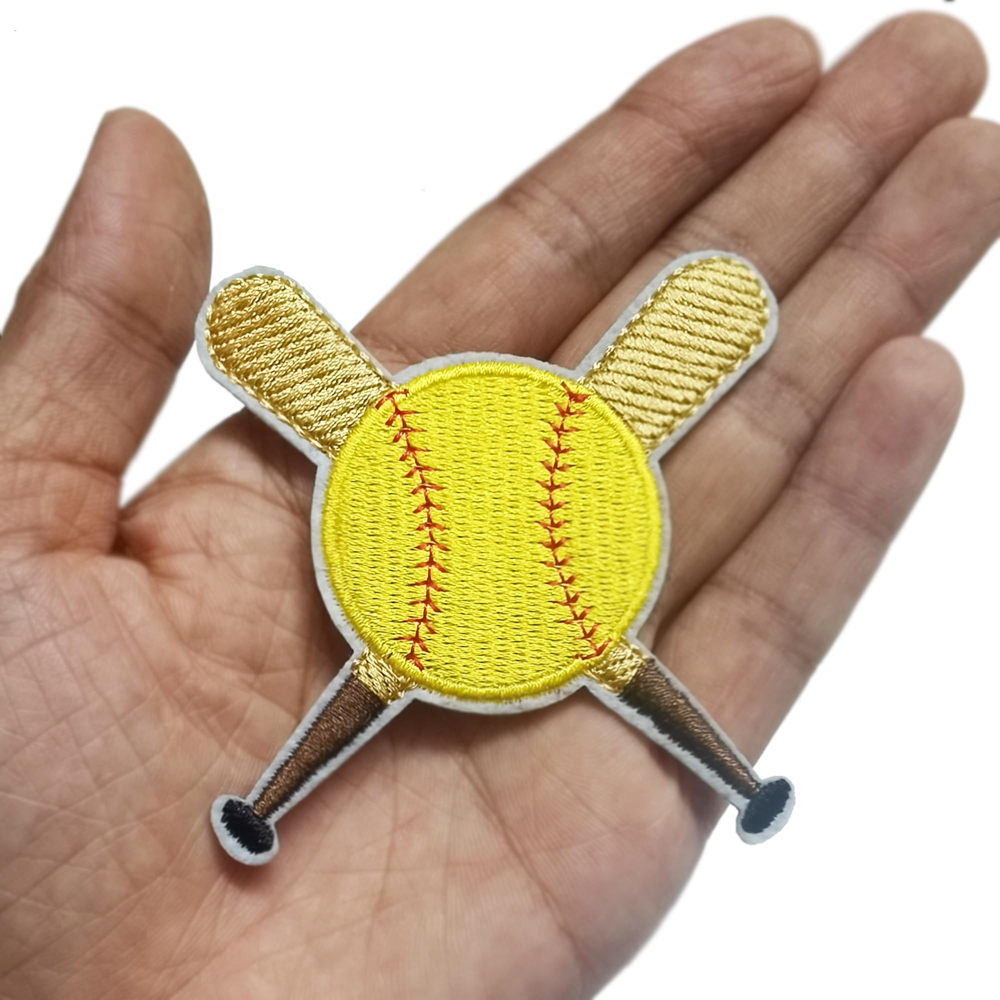 Juego de 12 parches bordados para coser o planchar en tela de béisbol amarillo para coser o planchar (6,8 x 7 cm)