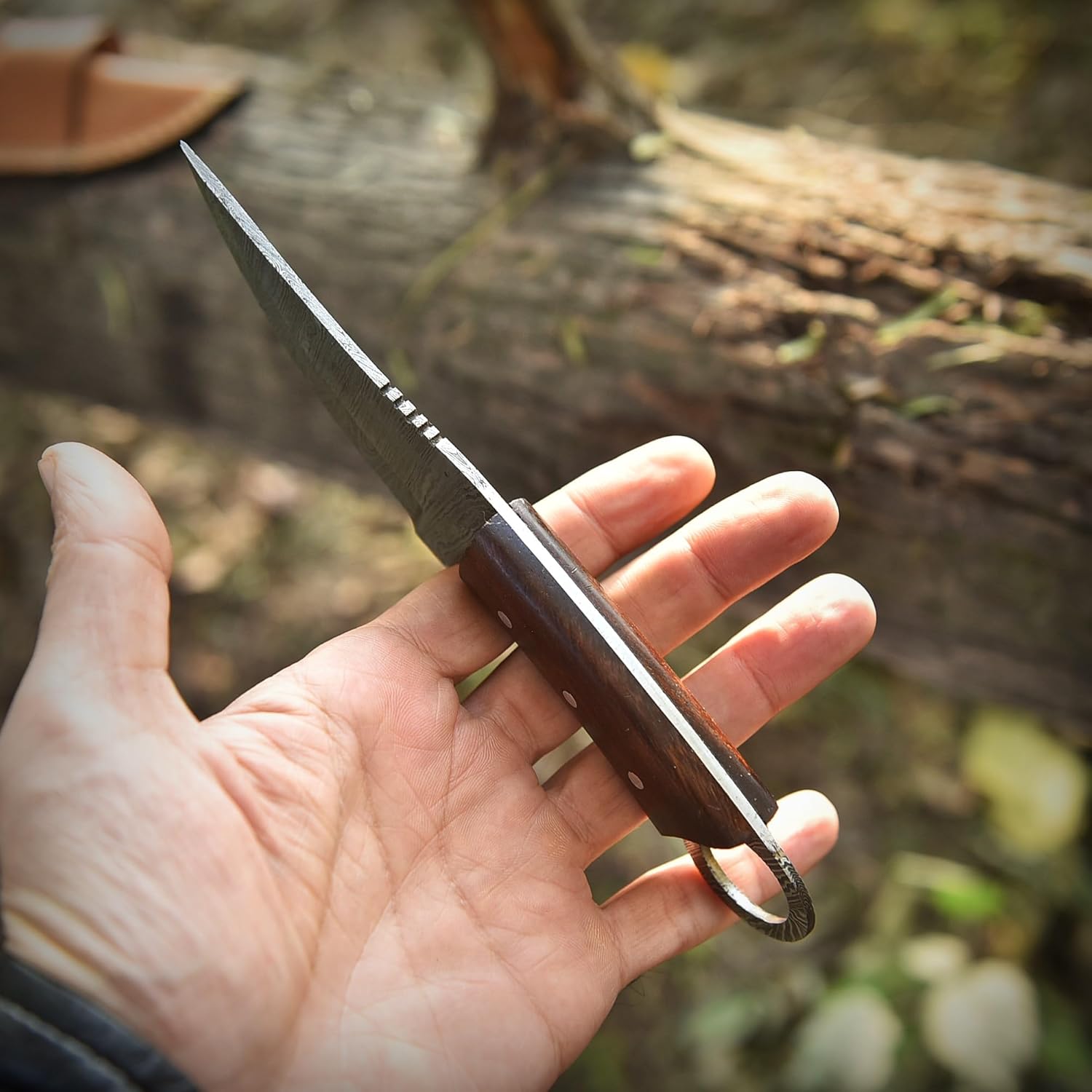 Fixed Blade Hunting Knives 8" Handmade Damascus Steel Full Tang Knife – Razor Sharp Blade with Leather Sheath, Ideal for Skinning, Camping, Outdoor - Bushcraft Knifes with Horizontal Carry Knives For Mens - Image 7