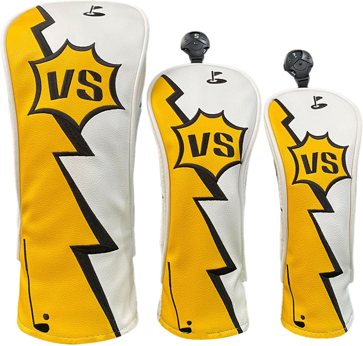 Golf Club Head Shield Yellow White Dual Tone Waterproof Textile Reinforced Inner Liner Protection Cover