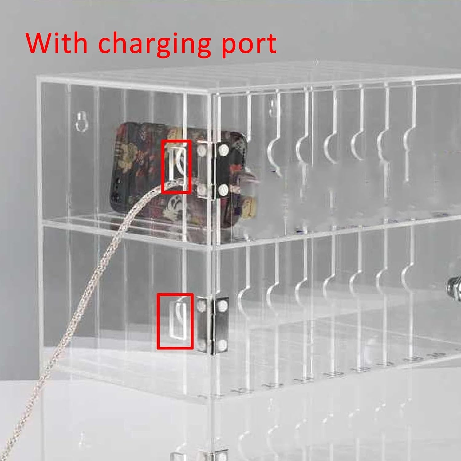 JKGHK Transparent Acrylic Slots Cell Phone Locker Box, Mobile Phones Storage Cabinet with Lock and Doors, Wall-Mounted Cellphoned Holder for Gym, Factory, Office(30Grids)