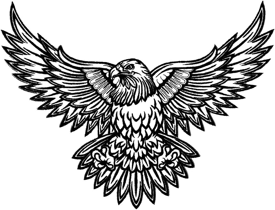 VEGASBEE® Large Eagle Embroidered Iron-On Patch Jacket Vest Color White-Black Size L 12" by 9" USA (White-Black)