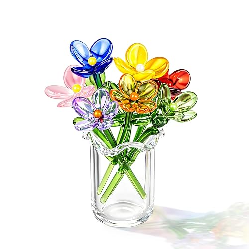 Fiwochic 7 Color Glass Birth Flower Decor Glass Birthday Month