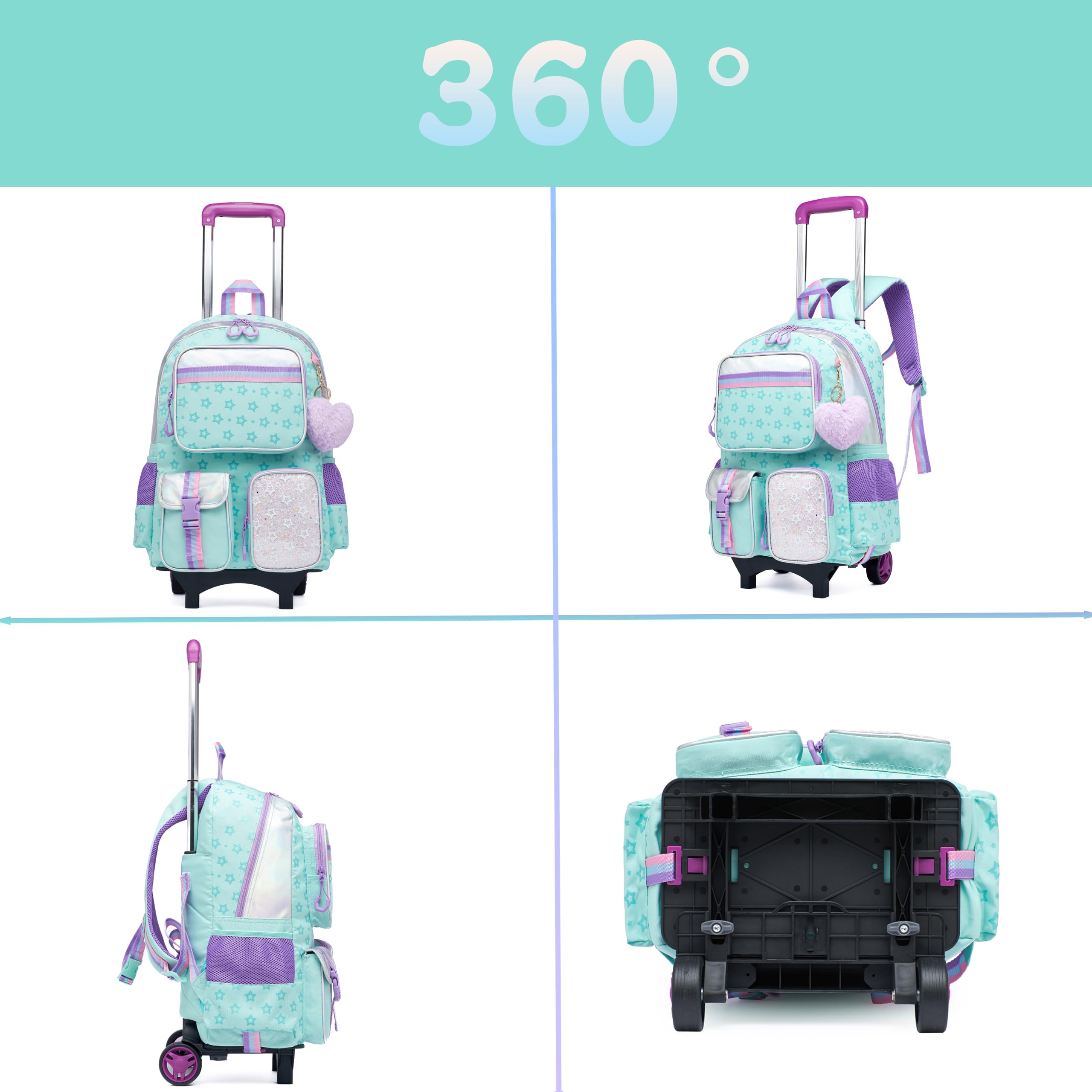 HTgroce Cartable A Roulette Fille Primaire, Sac a Dos Roulette Fille Cartable a Roulette Fille Enfants Qui Vont à l'école et Qui Voyagent CP,CE1,CE2,CM1