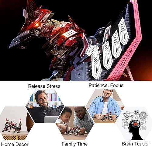 Miniatura 7 de Microworld Kit de modelo de metal 3D, kit de rompecabezas de metal mecánico de pterosaurio, bricolaje difícil de hacer manualidades, rompecabezas