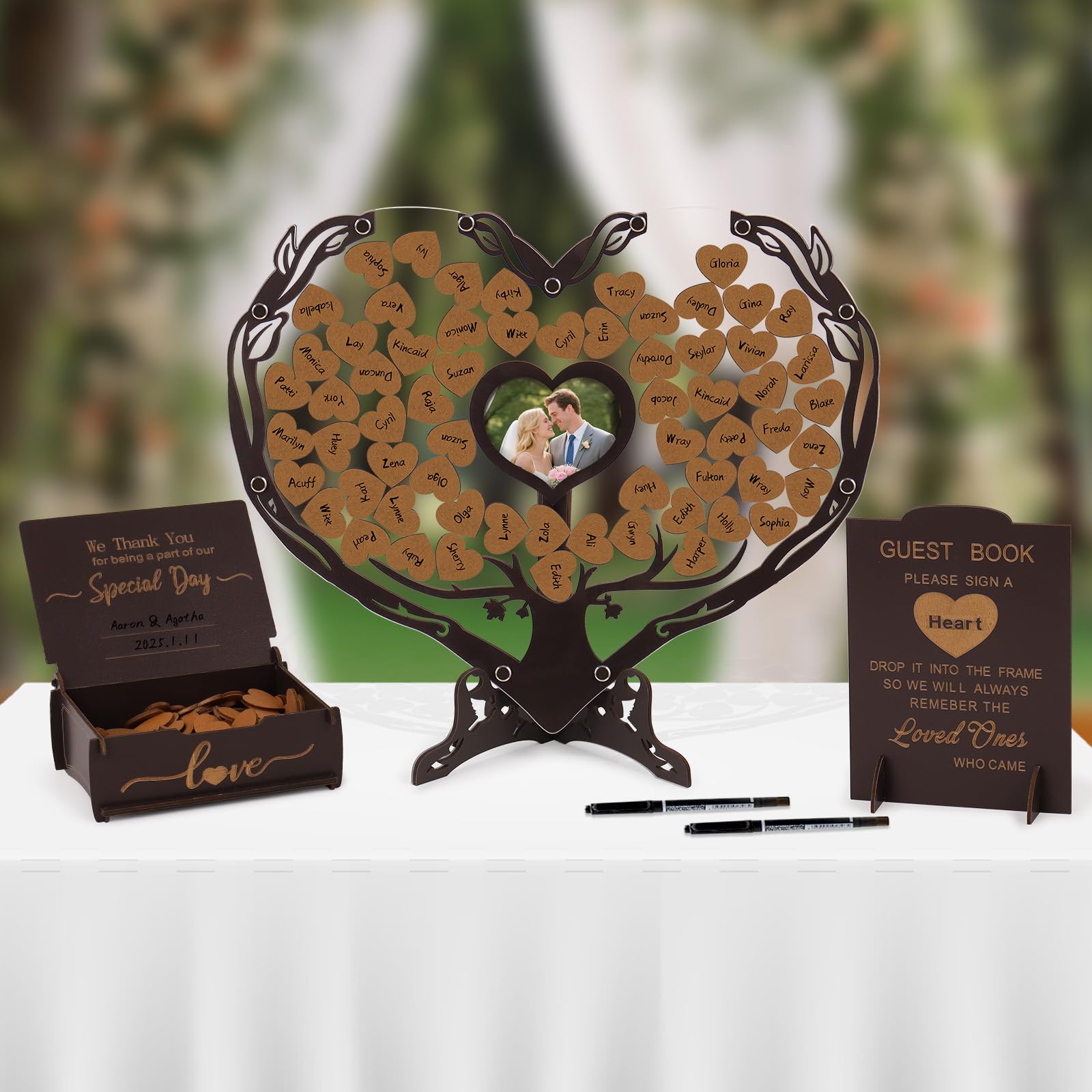 Wedding Guest Book, , Rustic Wedding Guest Book Sign, Wooden Box , Shadow Box For Wedding, Baby Shower, Anniversary , 60 Hearts