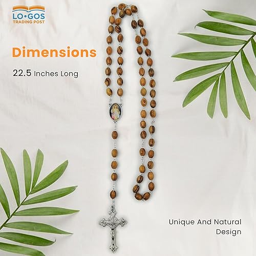Miniatura 3 de TREE OF LIFE REV. 2214 Rosario católico de madera de olivo de Israel, colgante de cruz colgante de madera maciza, cuentas grandes, para hombres y