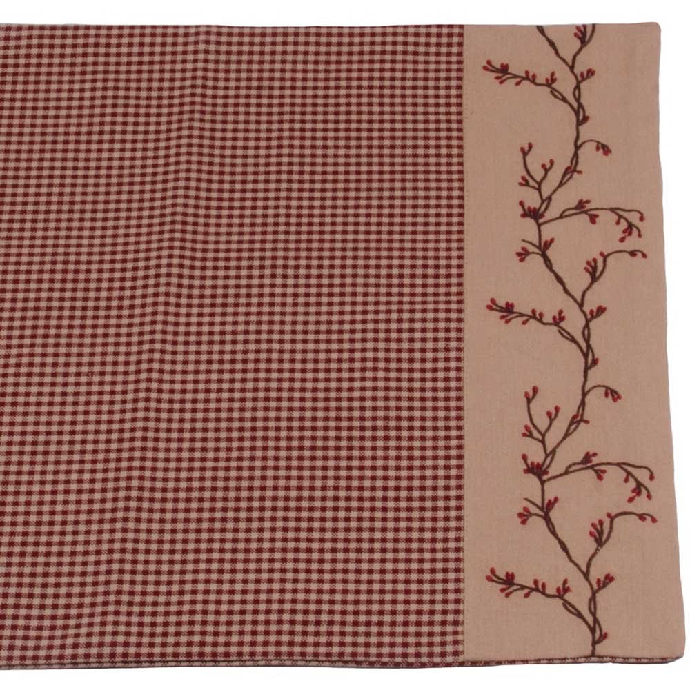 Berry Vine Gingham Barn Red and Nutmeg 36" Cotton Table Runner