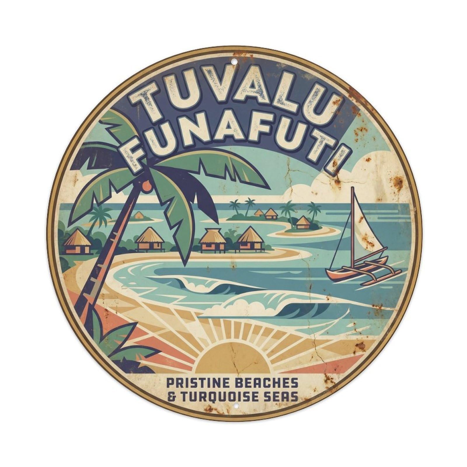 Tuvalu Funafuti Coral Atoll Retro Ink Travel Metal Tin Sign