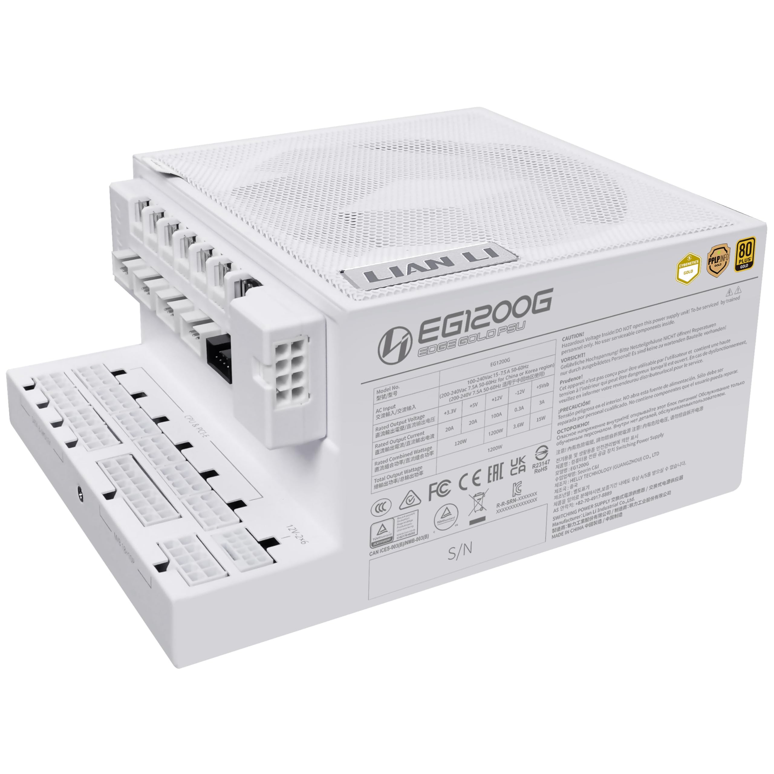 Lian Li Edge Gold 1200 80 Plus Gold Netzteil, Pcie 5.1, Atx 3.1 - 1.200 Watt, Wei?, Inkl. UsB-Hub (eg1200g White)