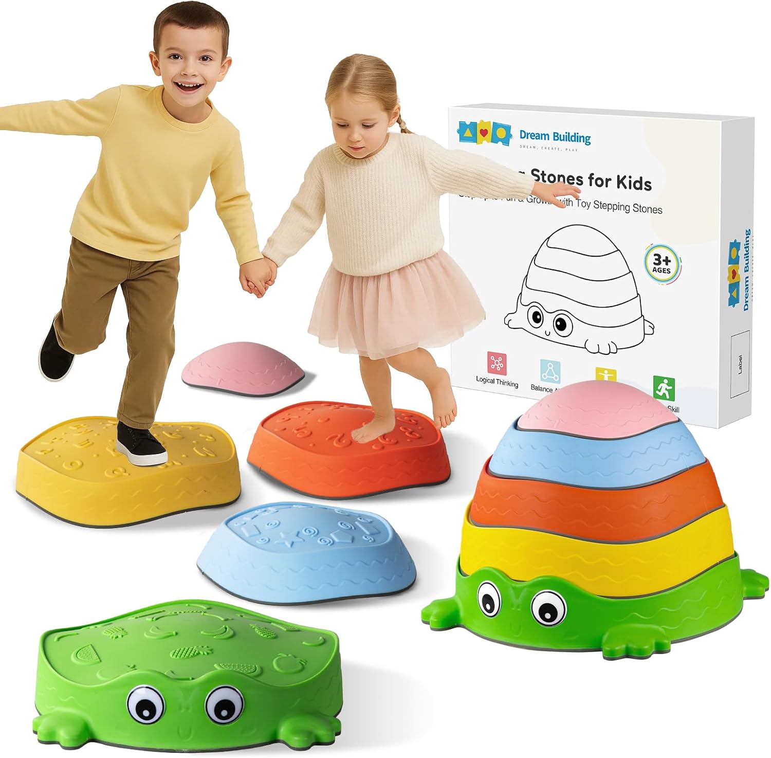 Stepping Stones for Kids Balance, Non-slip Toddlers Sensory Stepping Stones Toys Indoor&Outdoor Play, Promoting Motor Skills and Coordination, Obstacle Course, Gift for Children Age 3 4 5 6 7+