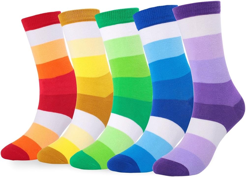 ELFJOY2 Pairs Men's Colorful Stripe Dress Sock Funny Fashion Cotton High Crew Socks