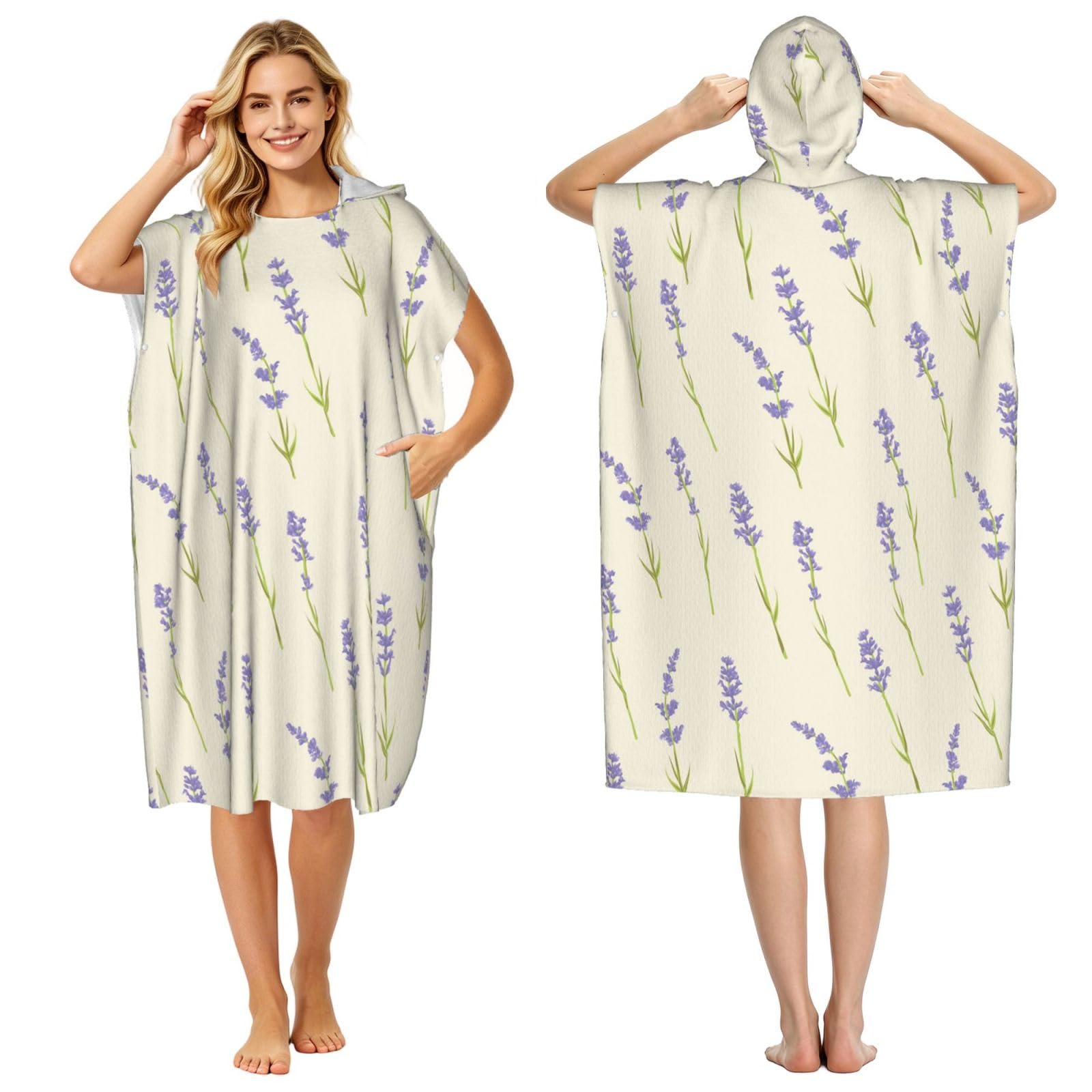 Poadnly Lavender Small, Adult Hooded Beach Towel 90 x 110 cm,Changing Bath Robe, Surf Poncho Towel For Women Men