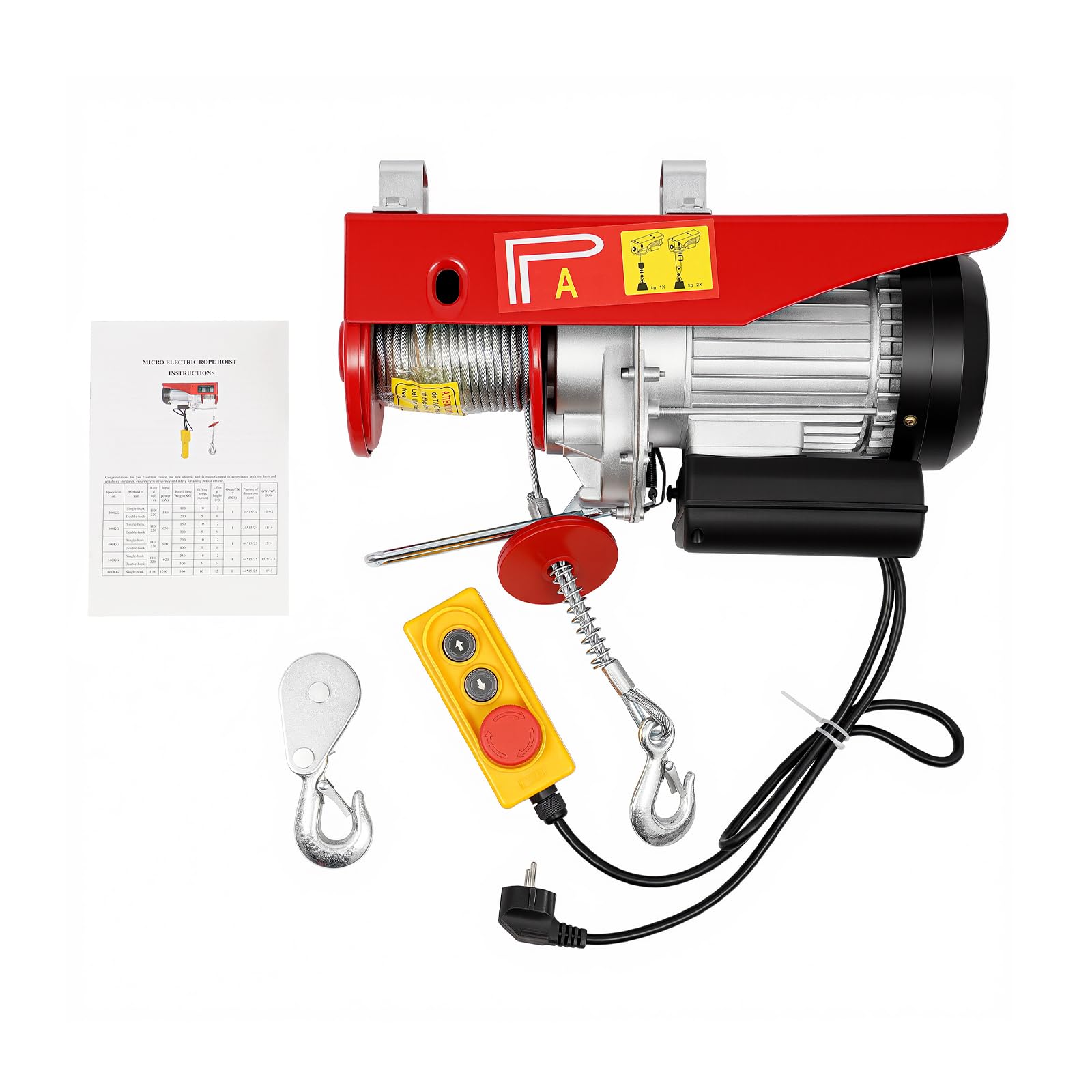 230V Elektrische Seilwinde, 1350-1450W Kettenzug Motorwinde Seilhebezug Seilzug Winde Kran Hebekapazität 400 kg,Hubgeschwindigkeit Hebezug