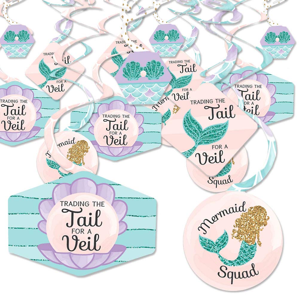 Big Dot of Happiness Trading The Tail for a Veil - Mermaid Bachelorette or Bridal Shower Hanging Decor - Party Decoration Swirls - Set of 40