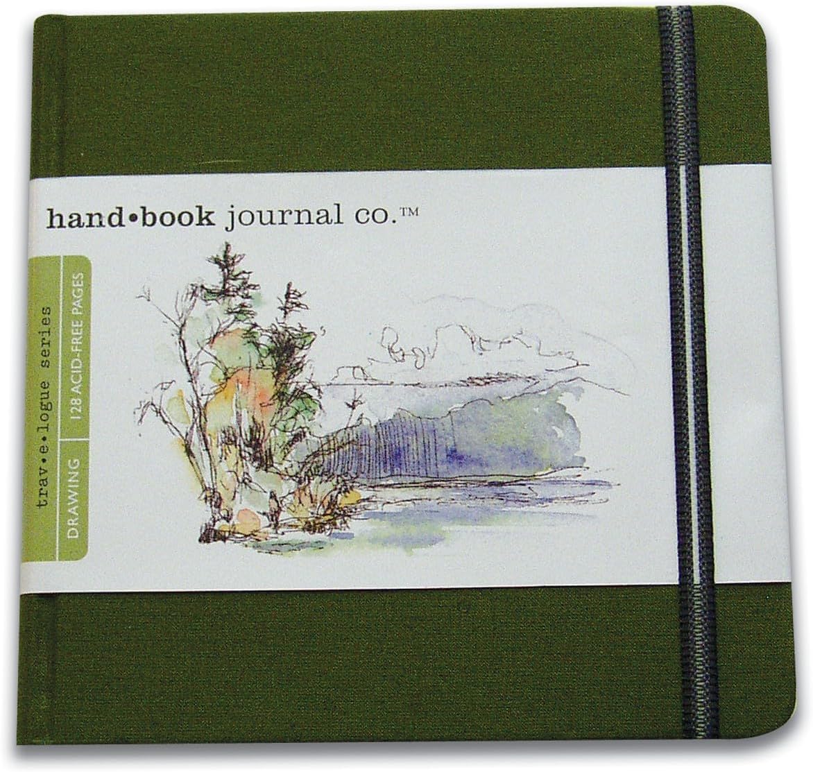 Travelogue Drawing Book, Square 5-1/2 x 5-1/2, Cadmium Green Artist Journal, 5.5*5.5 inch
