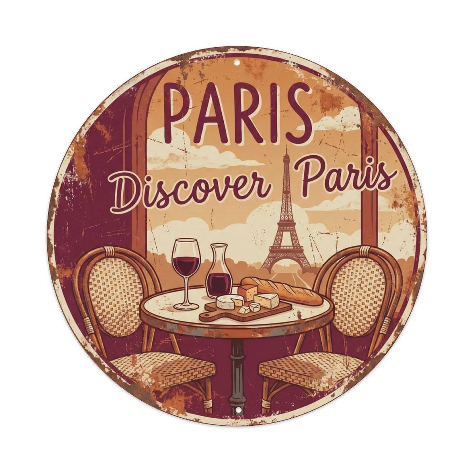 Vintage Travel Paris Wine Cafe Metal Tin Sign Plaque