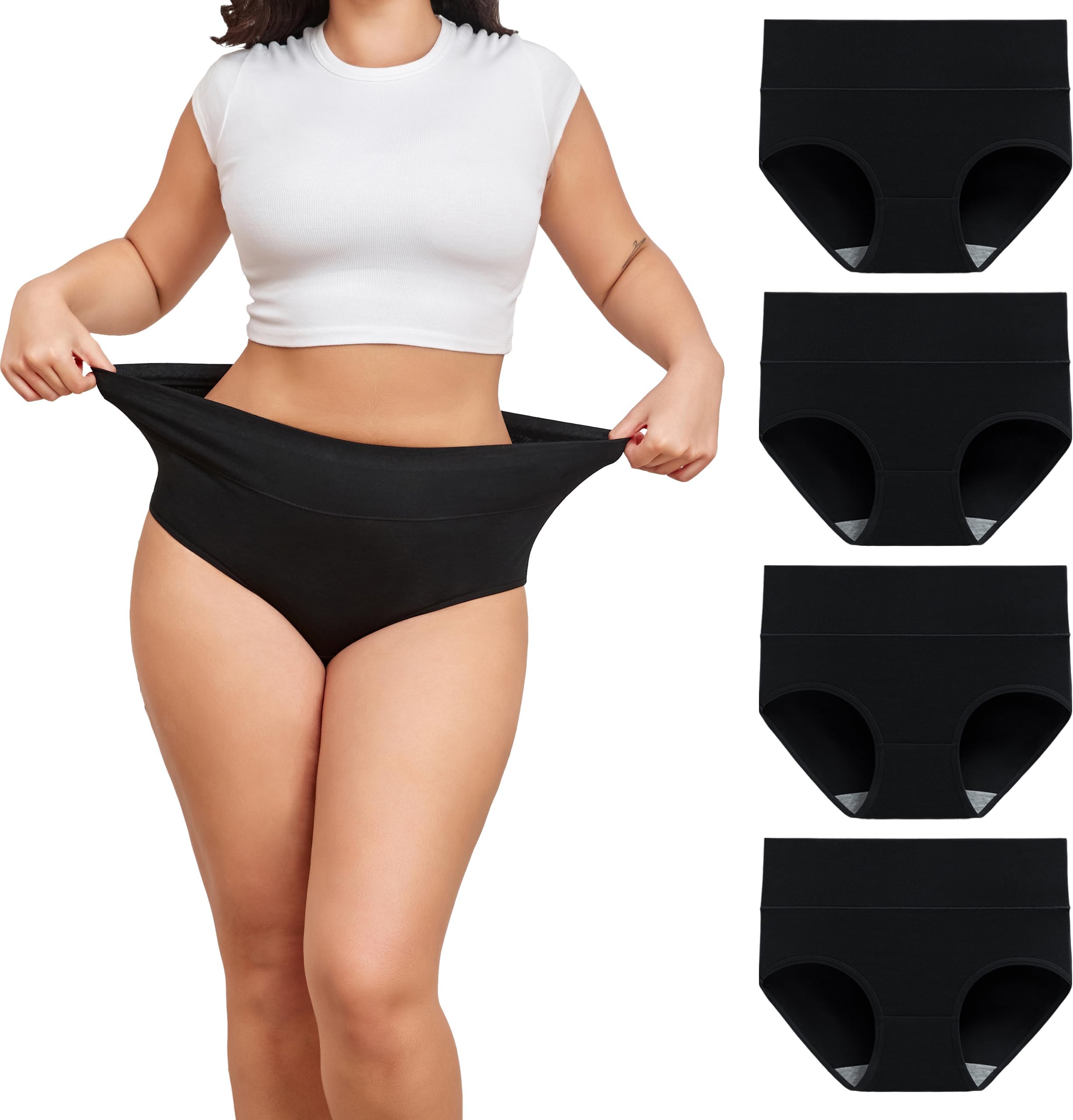 Women's Large Sizes Cotton Underwear High Waist Briefs Maxi Panties Women Pack of 4