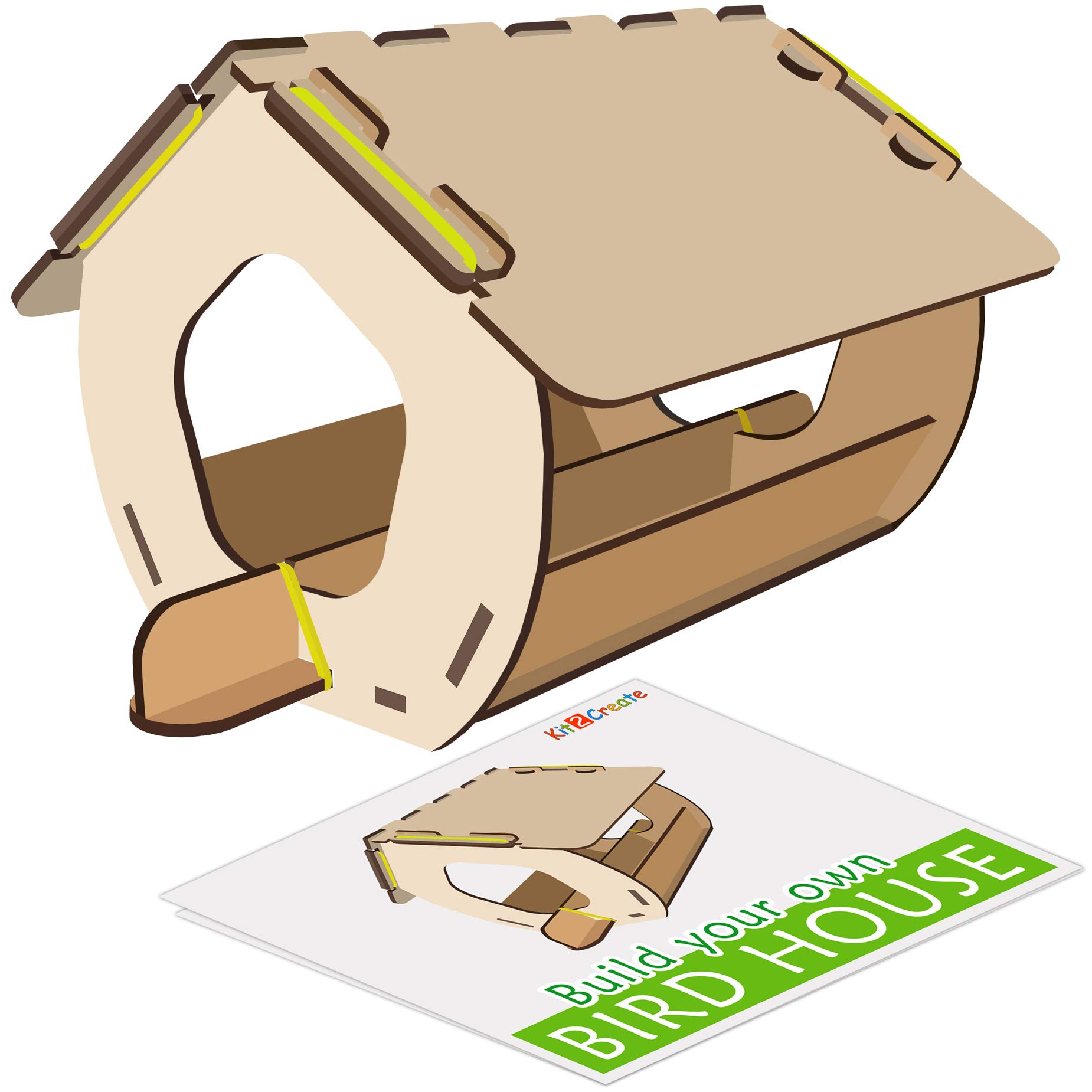 Kit2Create DIY Bird House - 3D Puzzle Coloring Model - Construction Toy Gift for 6+ yrs Boys Girls