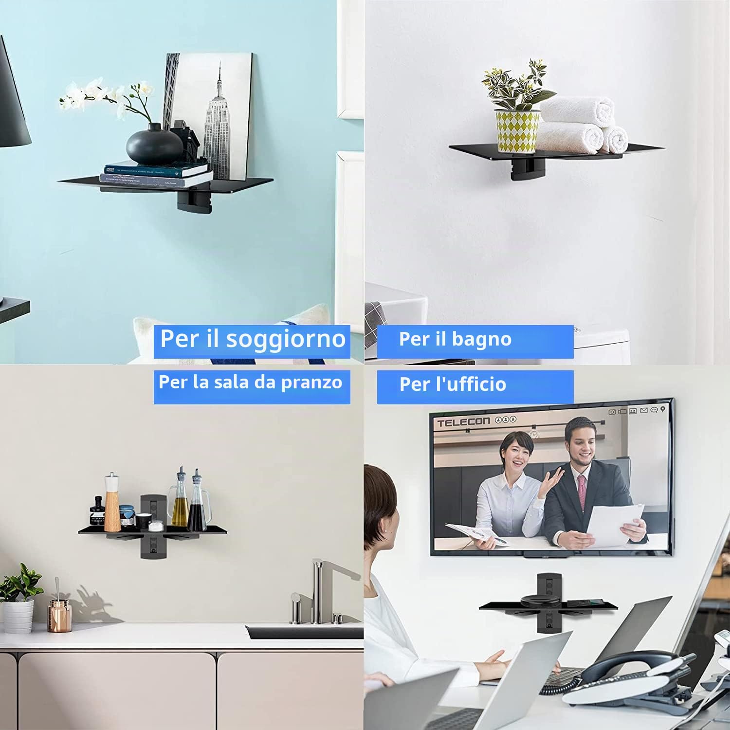 Suptek Supporto da Parete per Lettori DVD e Console TV con Ripiano in Vetro Nero CS201