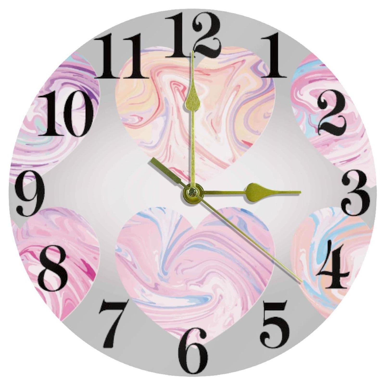 Horloge murale cœurs marbre 25,4 cm ronde silencieuse sans tic-tac à piles pour maison et bureau