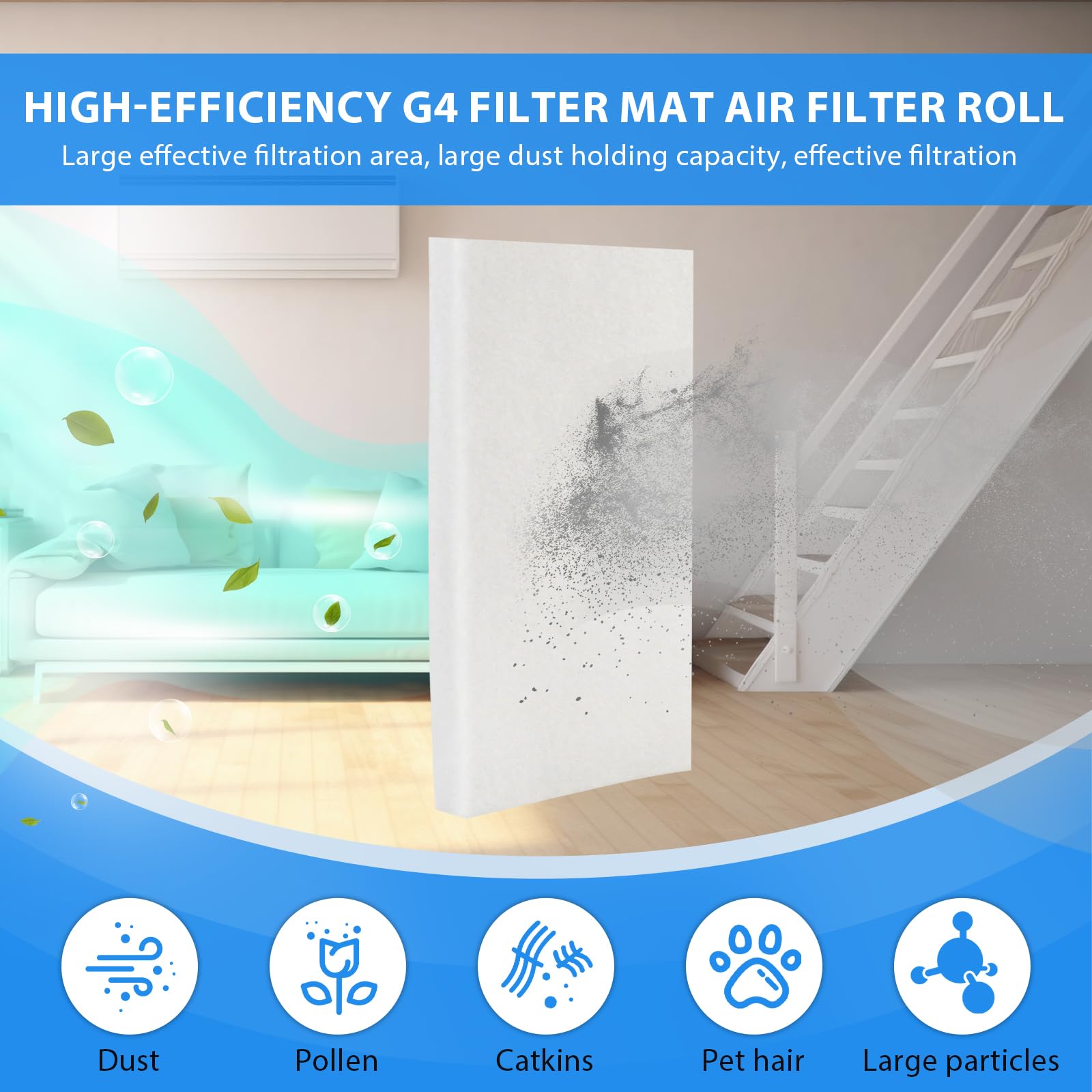 General Filtro Aire g4 1m x 2m x 2cm Rollo Filtrina g4 Filtro Aire Acondicionado Filtros Salidas de Aire para ventilación Acondicionado con Película Antipolvo reparación