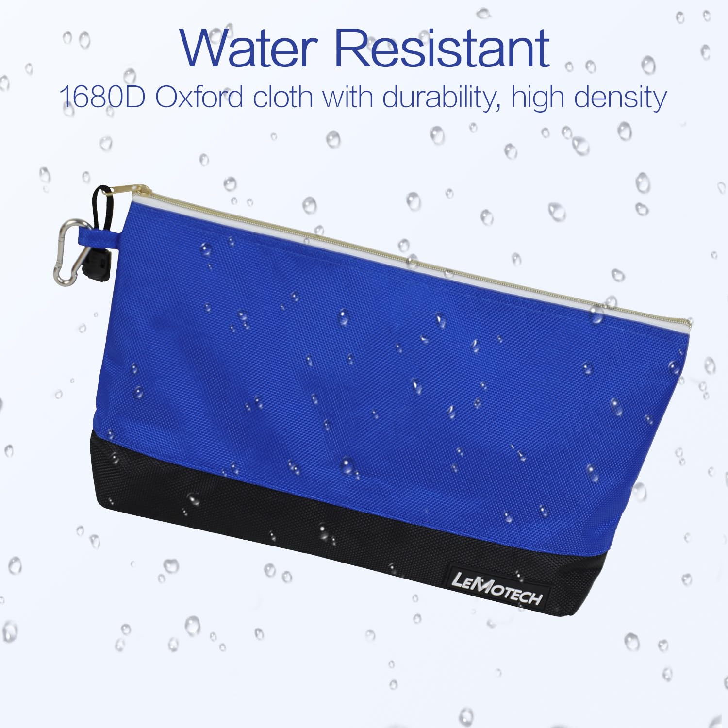 LeMotech Bolsa de herramientas con cremallera, bolsa de herramientas de pie con mosquetones, bolsa de utilidad, bolsa de almacenamiento resistente al agua, varios tamaños azul/naranja/gris/amarillo,