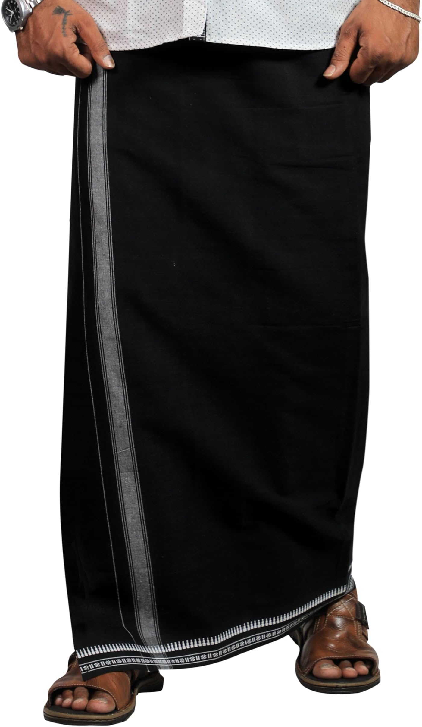 Men’s Dhoti with Thalapathi Border (1.28 x 2.00 Mtrs), Single Piece Traditional Colour Dhoti – Pack of 1