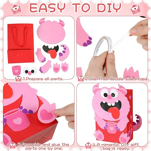 Miniatura 3 de Resholder Juego de 18 soportes para tarjetas de San Valentín, manualidades de San Valentín para niños, 6 x 3 x 9 pulgadas, divertida bolsa de papel