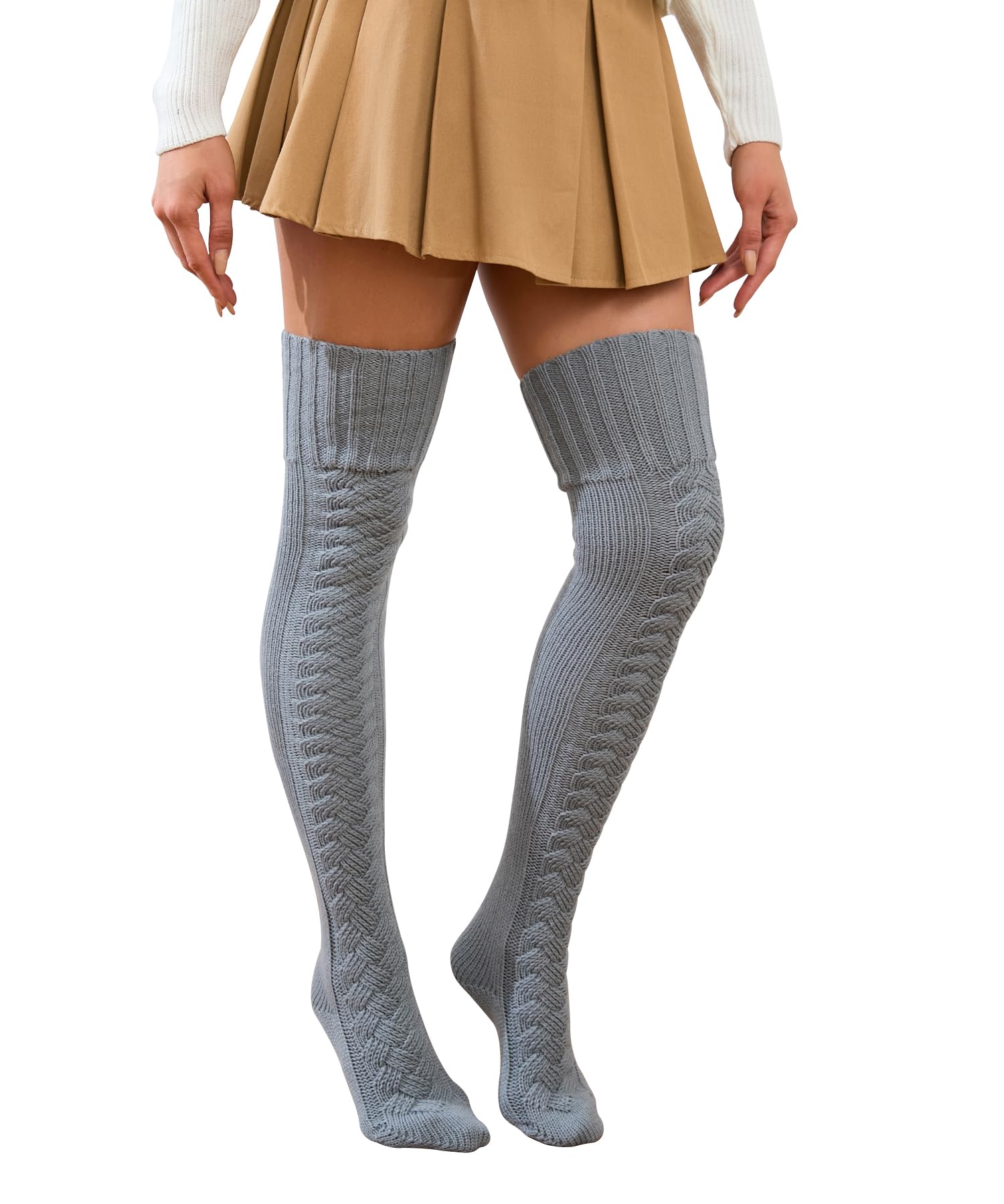 WODECASA Womens Cable Knitted Thigh High Socks Leg Warmers Extra Long Warm Over Knee High Winter Stockings