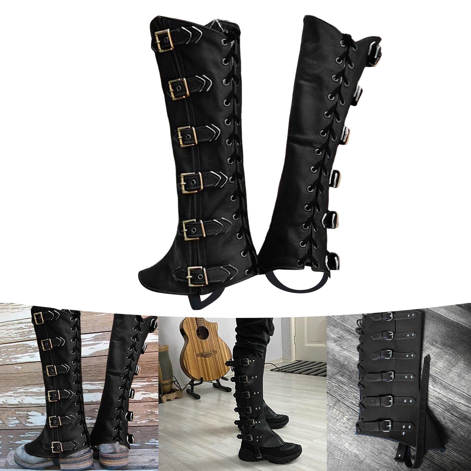 Sanfly Medieval Style Pu Leg Guard Shoe Boots Shoes Cover Leather Leg Knight Costume Strap Puttees Cosplay Hiking Accessory