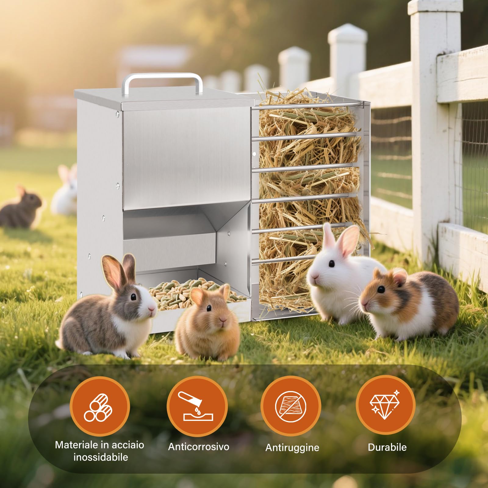 Mangiatoia automatica 2 in 1 per conigli e conigli, per esterni, mentale, per conigli, porcellini d'India, criceti, piccoli animali