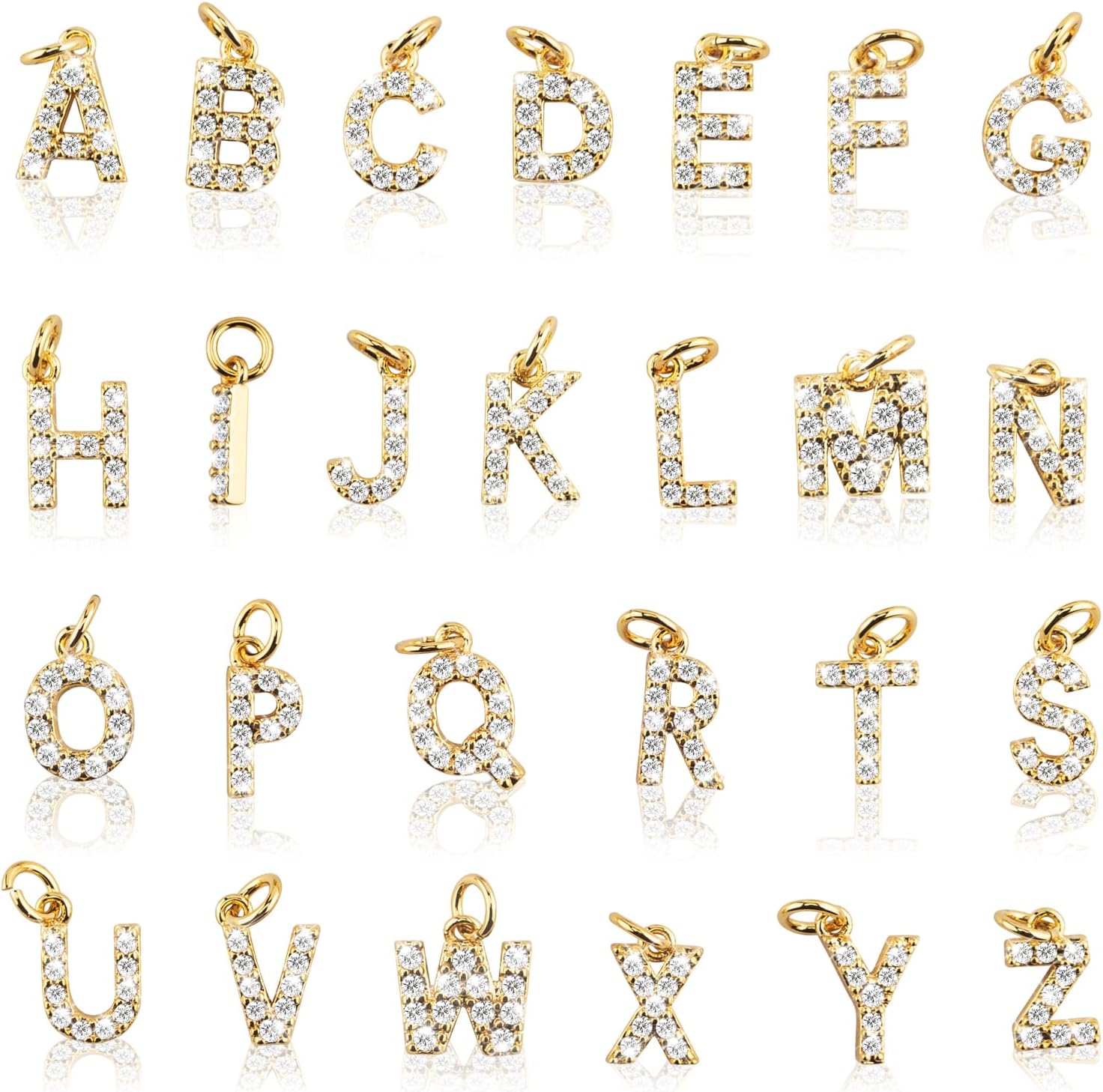 26Pcs 18K Gold Filled A-Z Alphabet Letters Charms for Jewelry Making, Initial A-Z Alphabet Charm Pendant Beads, Slide Glitter Pendants for Women DIY Bracelet Necklace Earrings Choker Making