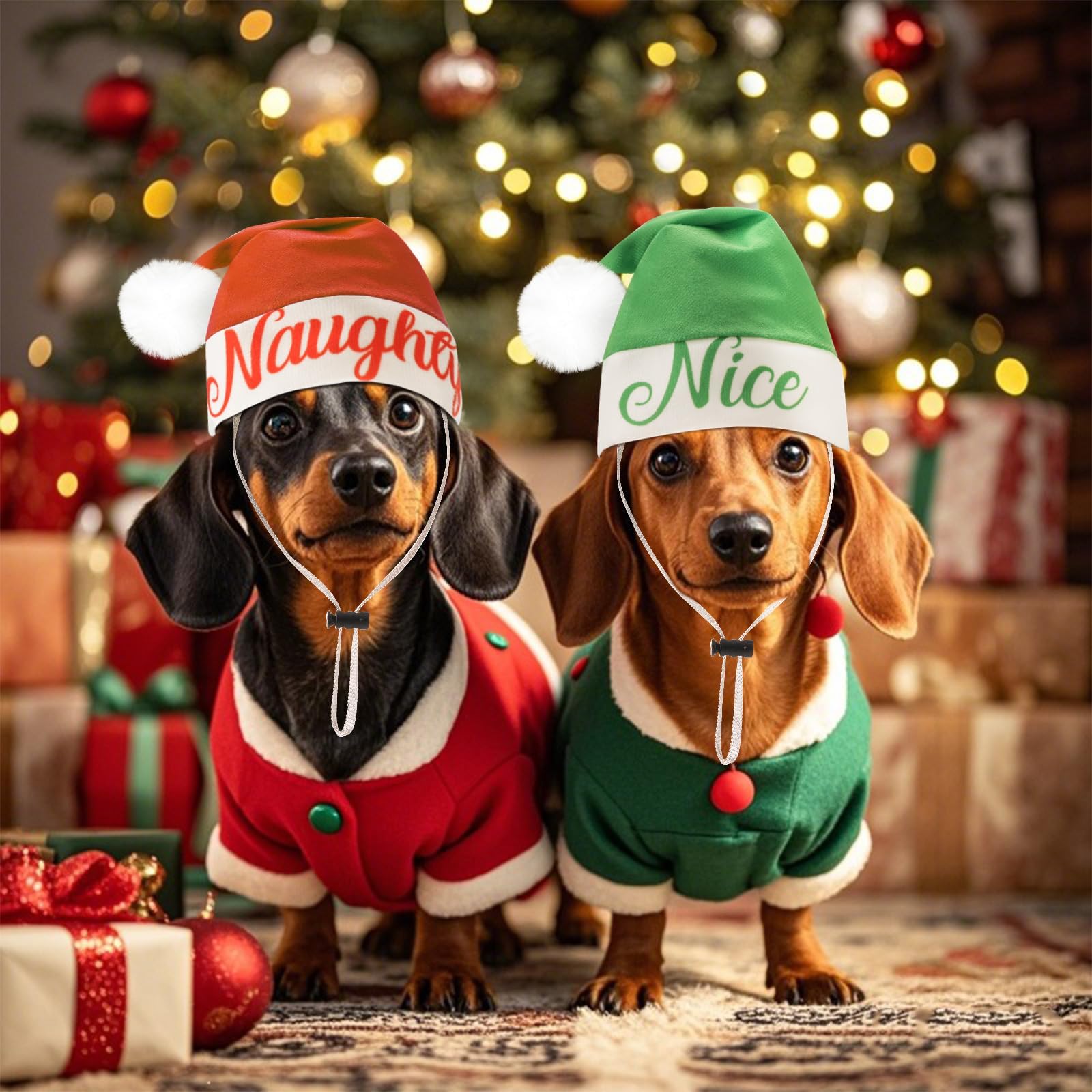2 Pieces Pet Dog Cat Christmas Santa Hat Holiday Party Naughty and Nice Plush Cute Costumes for Puppy Kitten Christmas Cosplay Dress Up Supplies