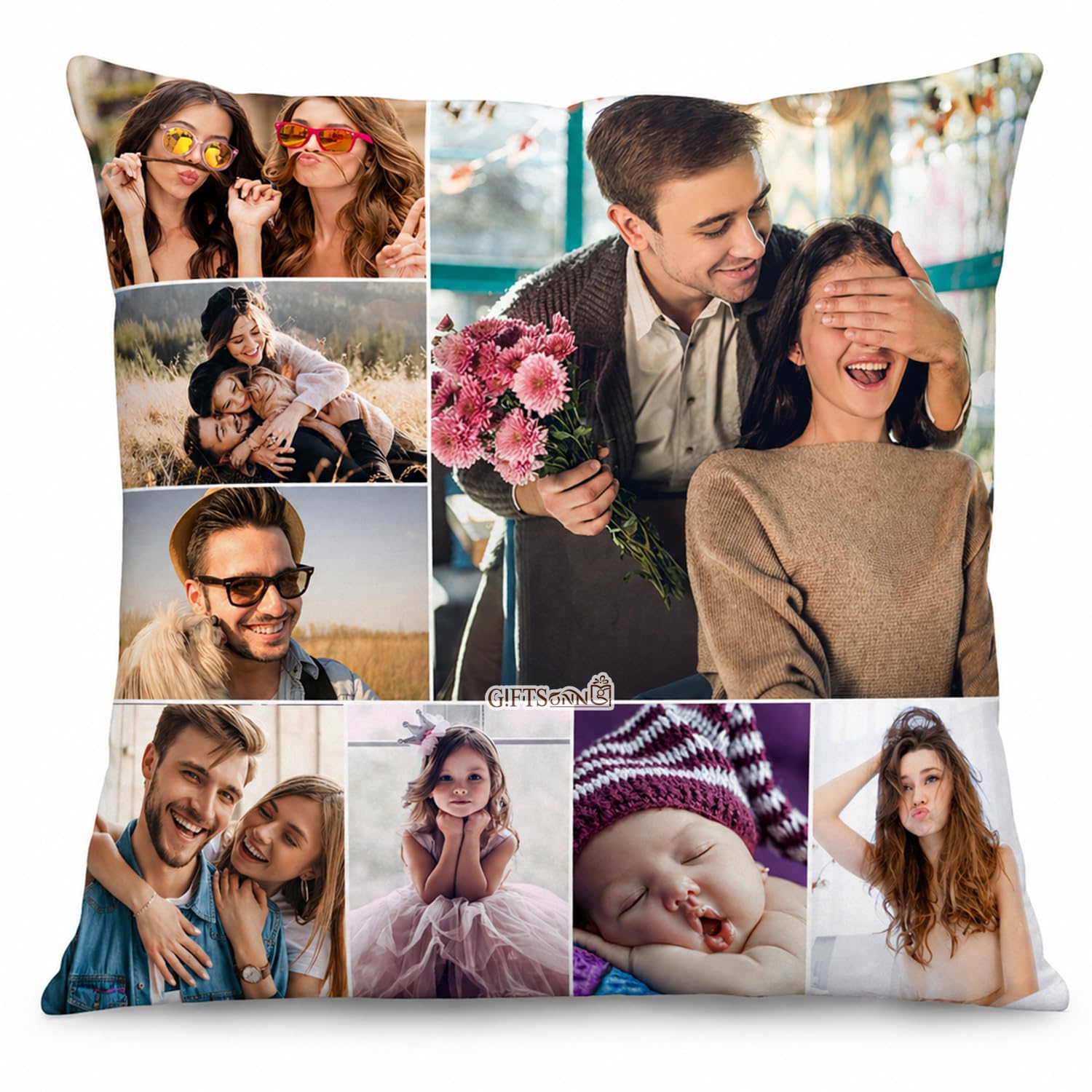 GiftsOnn 9 Photos Personalized Cushion (Collage Pillow, 12"x12") (12x12 - White Color, 7 Photos - White Color)-image-14