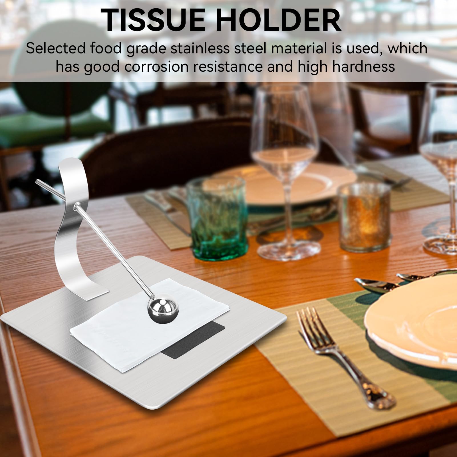 Napkin Holder for Tables, Square Stainless Steel Flat Napkin Dispenser Serviette Holders with Weighted Arm for Home Restaurant Kitchen Table