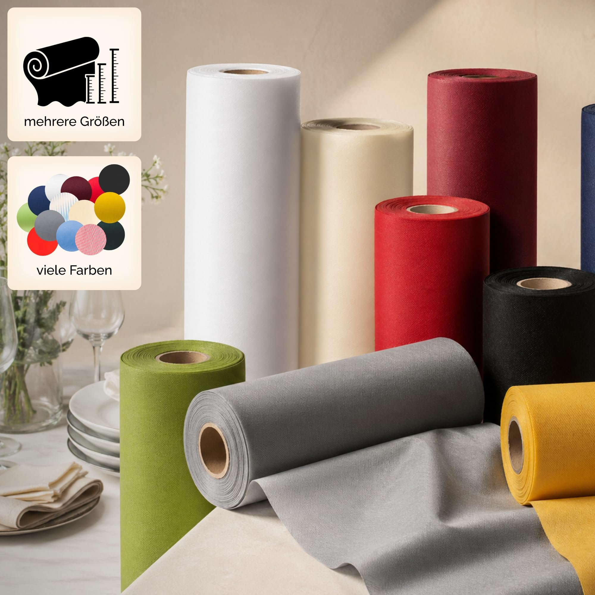Sensalux Tischdeckenrolle Vlies 1,19 x 40 m Creme, 80 g/m² | bis 45% Recyclat, abwaschbar, wasserabweisend, Tischdecke Rolle, OEKO-TEX, Party, Hochzeit, Catering