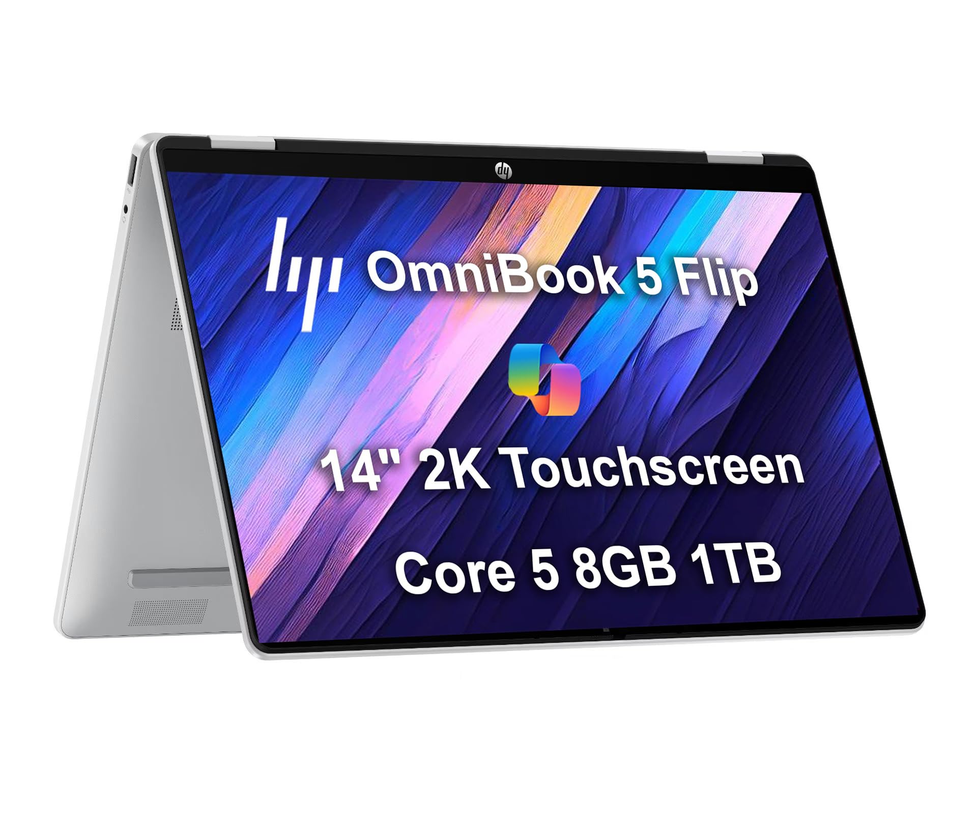 2025 HP OmniBook 5 Flip (Next Gen Envy x360) 2-in-1 Laptop (14" 2K IPS Touchscreen, Intel 10-Core 5 120U (> i7-1255U), 8GB DDR5 RAM, 1TB SSD) for Business, Students, 5MP IR Webcam, Win 11 Pro