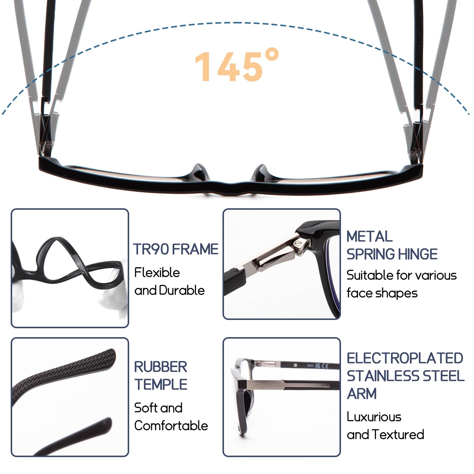 DEHOTRE - Set di 2 occhiali da lettura progressivi multifocus da uomo TR90, montatura in acciaio inox con braccio in gomma e cerniere a molla, nero e grigio, 2.00x