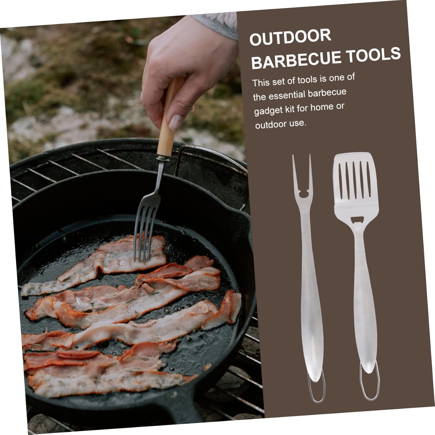 BESPORTBLE 2pcs Stainless Steel BBQ Tools Set Grill Fork Cooking Utensils for Outdoor Grill Camping Accessories