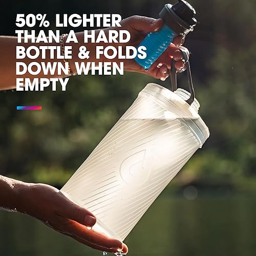 Miniatura 4 de HydraPak Flux+ Kit de filtro de 1.5 L, botella de agua plegable para mochileros, sin BPA, ultraligera, tapa giratoria a prueba de derrames,